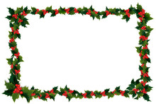 Illustation Of Holly Leaves And Berries In A Christmas Frame