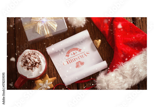 paper scroll with santa hat and gifts mockup buy this stock