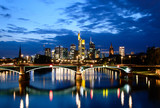 Fototapeta Londyn - Panorama of financial metropolis in Frankfurt by night, Germany.