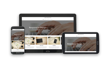 concept image of multi device technology for responsive design presentation - digital tablet and sma