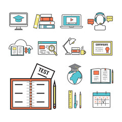 Wall Mural - Flat design icons online education staff training book store distant learning knowledge vector illustration