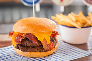 Double cheeseburger with fries 