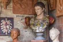  Painted Terracotta Statue, Bust Of Armored Warrior, In Impruneta, Italy