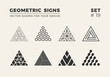 Set of eight minimalistic shapes. Stylish vector logo emblems for Your design. Simple creative geometric signs collection.