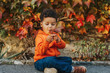 © annanahabed - Portrait of adorable african toddler boy playing outdoors on a nice autumn day, wearing bright orange hoody jacket