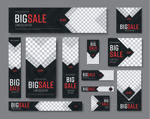 set of black web banners of standard sizes for sale with a place for photos
