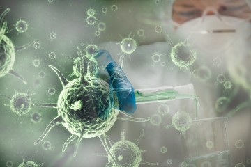 Poster - Composite image of graphic image of green virus