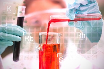 Poster - Composite image of periodic table against green background