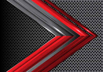 Abstract red gray arrow on metal circle mesh design modern futuristic creative background vector illustration.