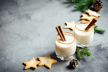 Wall Mural - Christmas background with eggnog and cookies