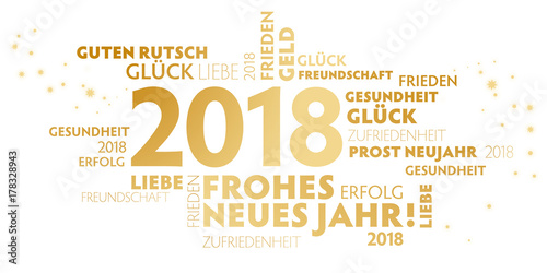 Plakat 2018 Neujahrsgruss weiß und gold mit guten wünschen für das neue Jahr