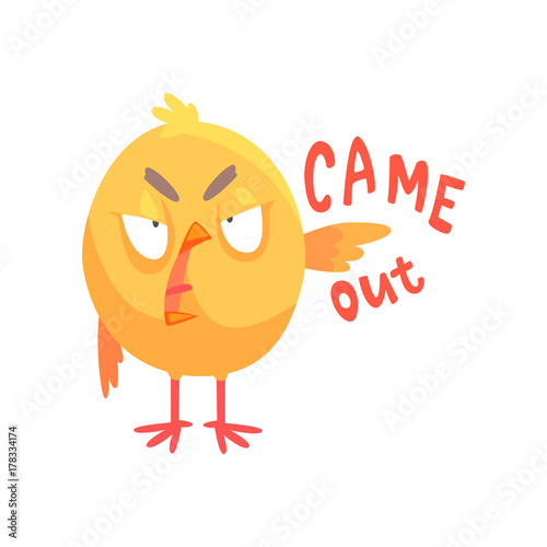 Fotografie, Tablou Came out, funny angry cartoon comic chicken showing hand gesture vector Illustra