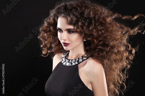 Hairstyle Fashion Brunette Girl With Long Curly Hair