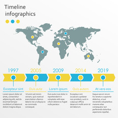 Poster - step by step infographics template with 5 arrows. business infographic concept with world map. vecto