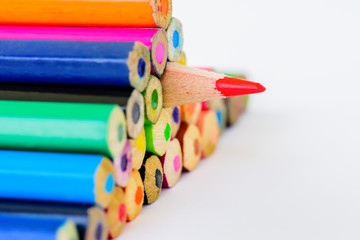 Wall Mural - Closeup red color pencils on white background.