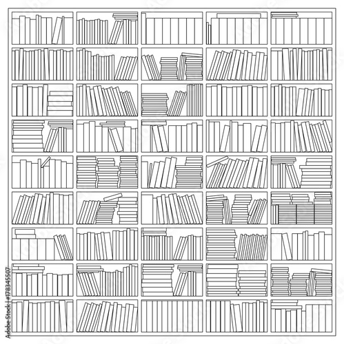 Books On A Bookshelf Outline Vector Drawing Of A Bookshelf Buy