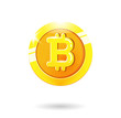 Bitcoin golden coin icon for cryptocurrency, isolated on white background. Block chain bitcoin logo for web or print. Bitcoin virtual currency, digital money, ecash.