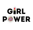 Girl power Vector poster with phrase and decor elements. Feminism slogan with lipstick and stars. Isolated typography card. Design for t-shirt and prints.