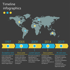 Poster - world map infographics template. timeline infographic with 5 steps and arrows. vector illustration.