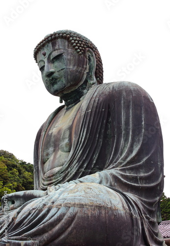 Plakat Główny widok Daibutsu, słynny wielki posąg Buddy brąz umieszczone w świątyni Kotokuin w Kamakura, Japonia.