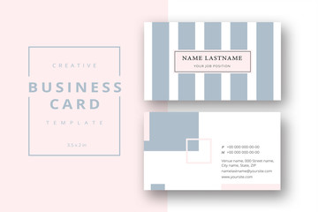 Trendy minimal abstract business card template in pink and grey. Modern corporate stationary id layout with geometric lines. Vector fashion background design with information sample name text.