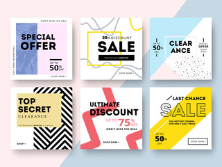 modern promotion square web banner for social media mobile apps. elegant sale and discount promo bac