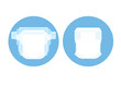 Diaper and buttoned diaper in blue circle Vector illustration.