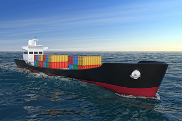 Aufkleber - Business Logistic Concept. Tanker or Container Cargo Ship Moving in Ocean Water. 3d Rendering
