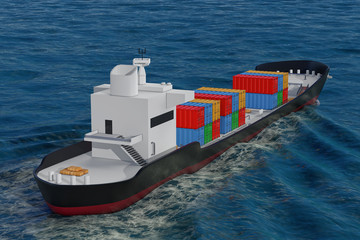Aufkleber - Business Logistic Concept. Tanker or Container Cargo Ship Moving in Ocean Water. 3d Rendering