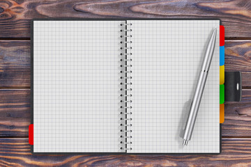 Aufkleber - Pen near Black Leather Covered Personal Diary or Organiser Book with Blank Pages for Yours Design. 3d Rendering