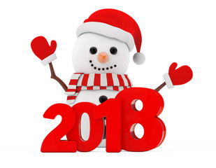 Aufkleber - New Year Concept. Snowman with Christmas New 2018 Year Sign. 3d Rendering