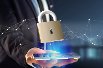Poster - Padlock security connection isolated on a color background - 3d rendering