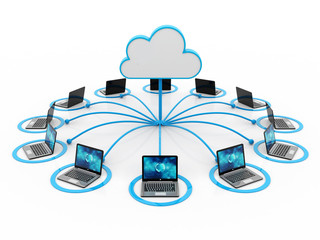 3d rendering Cloud computing concept, cloud network isolated in white background