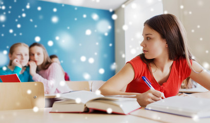 Poster - students gossiping behind classmate back at school