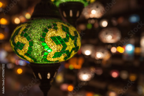 Fotografie, Obraz Oriental glass tile lamp/ Green Turkish lamps hanging/ Mosaic glass lighted lamp