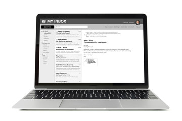 sample email application interface on laptop computer.