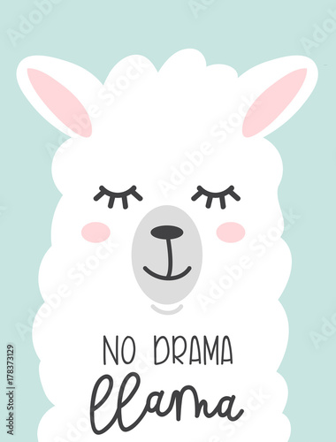 Fotomural No drama llama cute card with cartoon llama