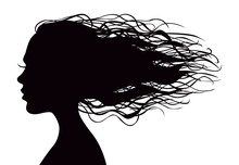 Black Vector Beautiful Woman's Portrait Silhouette With Long Flowing Hair