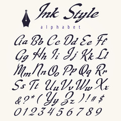 Wall Mural - ink style alphabet, retro script letters. hand drawn alphabet for wedding invitations and calligraph