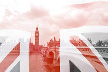 Union Jack Flag And Black And White Picture Of London, Collage