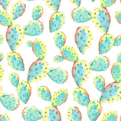 Sticker - Watercolor cactus natural seamless pattern