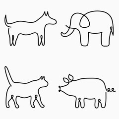 Poster - Elephant one line drawing. Continuous line animal. Hand-drawn illustration for logo, emblem and design card, poster. Vector.
