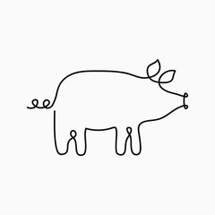 Poster - Pig one line drawing. Continuous line swine animal. Hand-drawn illustration for logo, emblem and design card, poster. Vector.