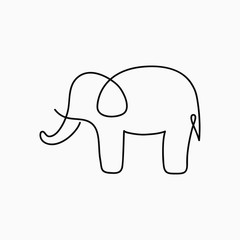 Poster - Elephant one line drawing. Continuous line animal. Hand-drawn illustration for logo, emblem and design card, poster. Vector.