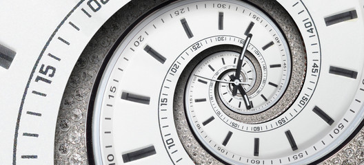 Wall Mural - modern diamond white clock watch clock hands twisted to surreal spiral. abstract spiral fractal. wat