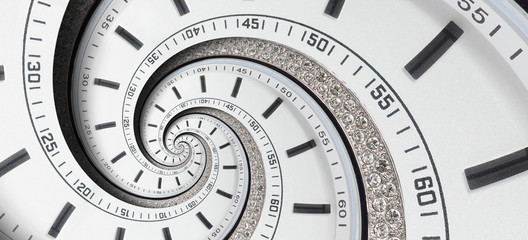 Wall Mural - modern diamond white clock watch twisted to surreal spiral. abstract spiral fractal clock. watch clo