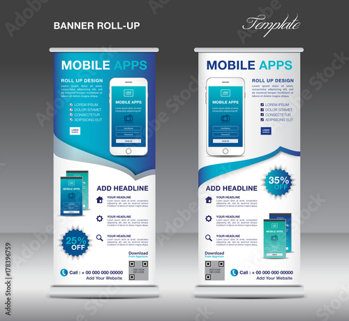 Mobile Apps Roll Up Banner Template Blue Banner Buy This Stock