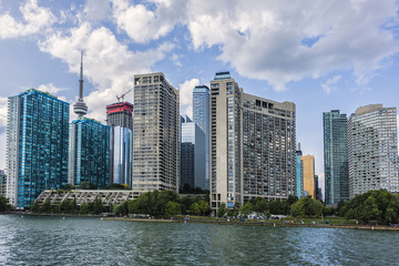 The beautiful Toronto's skyline over lake. Urban architecture. Ontario, Canada.