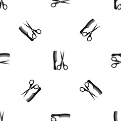Wall Mural - Scissors and comb pattern seamless black