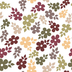 Wall Mural - Cute autumn flowers seamless pattern vector illustration white background